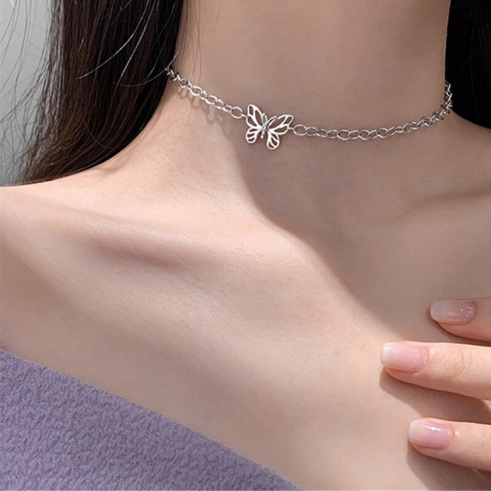 925 Sterling Silver Symbol of YouthButterfly Necklace Choker Collar Gift Jewelry